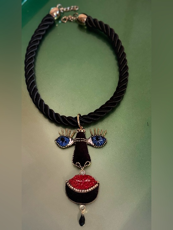 Jewelry - Handmade Statement Necklace Velvet Swarovski Crystals Japanese Beads Art Jewelry